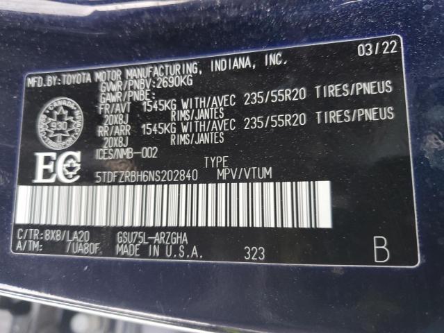 Photo 14 from auction – 2022 TOYOTA HIGHLANDER with VIN 5TDFZRBH6NS202840