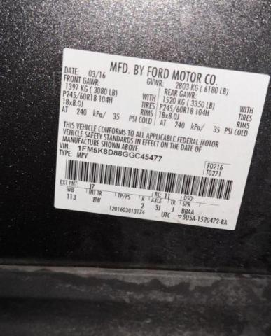 Photo 10 from auction – 2016 FORD EXPLORER X with VIN 1FM5K8D88GGC45477
