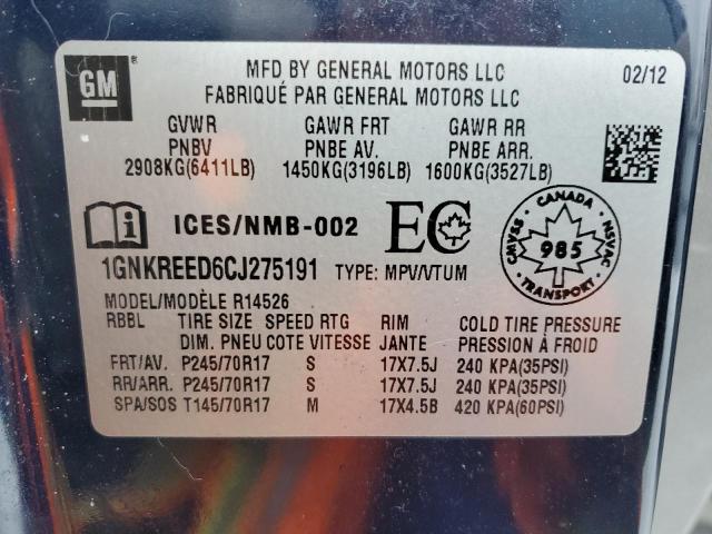 Photo 14 from auction – 2012 CHEVROLET TRAVERSE L with VIN 1GNKREED6CJ275191