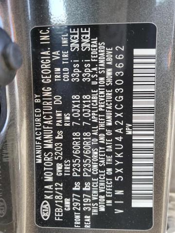 Photo 14 from auction – 2012 KIA SORENTO EX with VIN 5XYKU4A2XCG303662