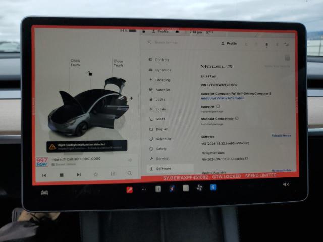 Photo 9 from auction – 2023 TESLA MODEL 3 with VIN 5YJ3E1EAXPF451082