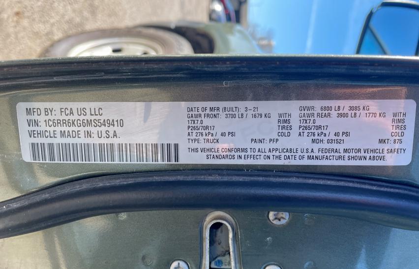 Photo 10 from auction – 2021 RAM 1500 CLASS with VIN 1C6RR6KG6MS549410