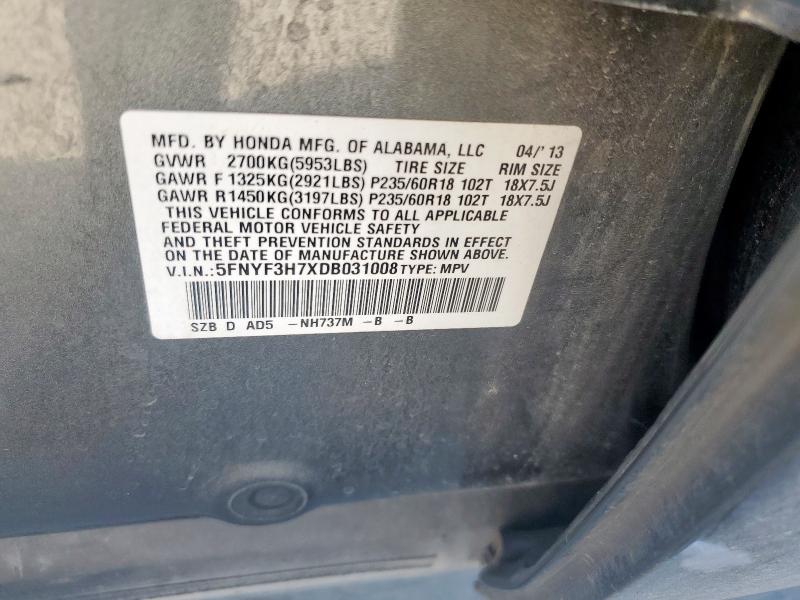 Photo 14 from auction – 2013 HONDA PILOT EXLN with VIN 5FNYF3H7XDB031008