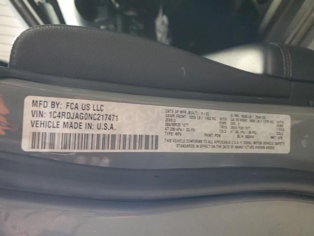 Photo 14 from auction – 2022 DODGE DURANGO SX with VIN 1C4RDJAG0NC217471
