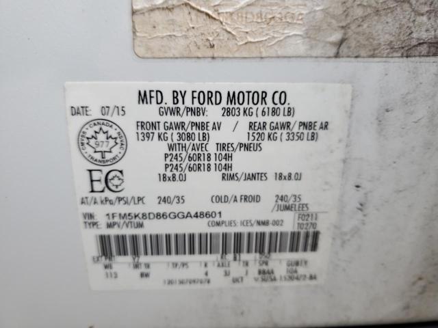 Photo 14 from auction – 2016 FORD EXPLORER X with VIN 1FM5K8D86GGA48601