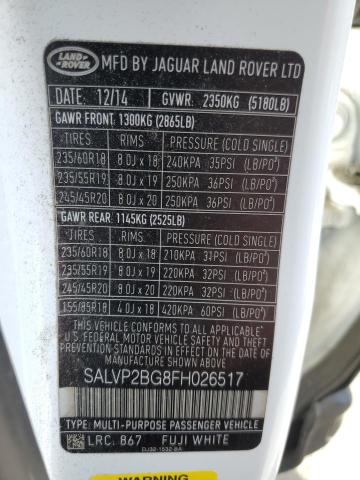 Photo 14 from auction – 2015 LAND ROVER RANGE ROVE with VIN SALVP2BG8FH026517