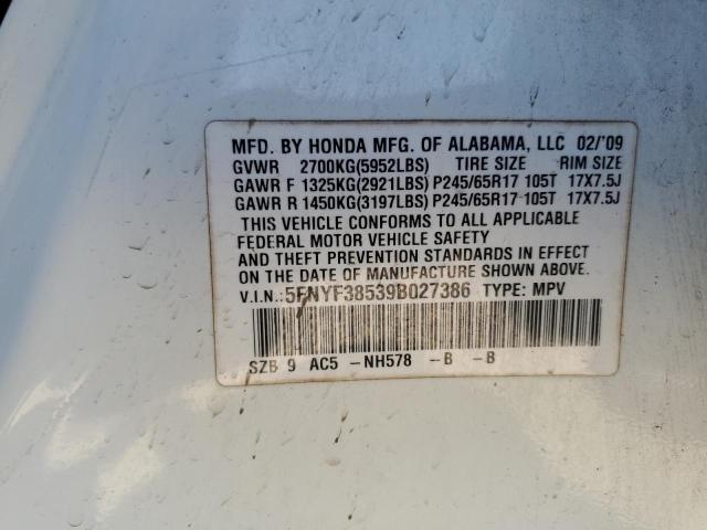 Photo 14 from auction – 2009 HONDA PILOT EXL with VIN 5FNYF38539B027386