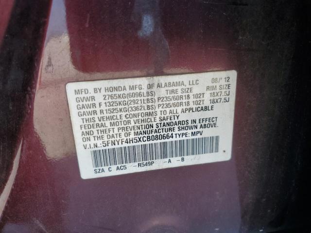 Photo 14 from auction – 2012 HONDA PILOT EXL with VIN 5FNYF4H5XCB080664