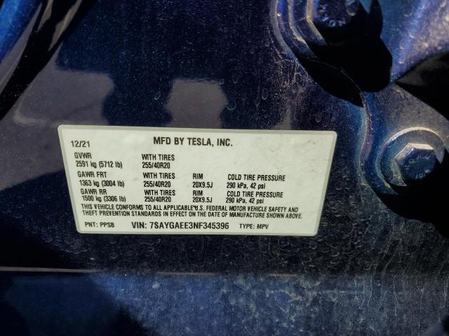 Photo 14 from auction – 2022 TESLA MODEL Y with VIN 7SAYGAEE3NF345396