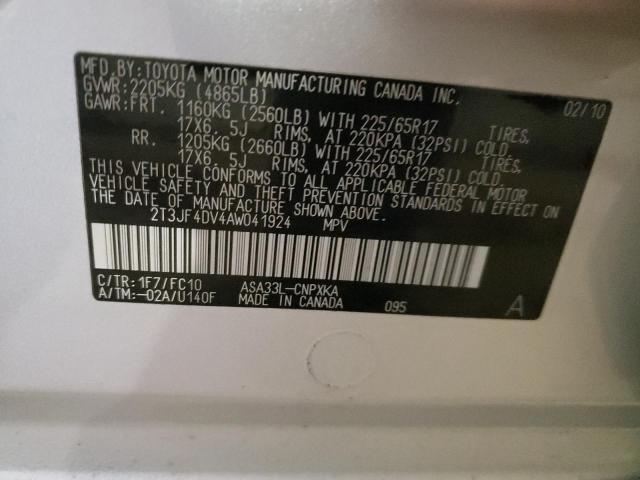 Photo 14 from auction – 2010 TOYOTA RAV4 with VIN 2T3JF4DV4AW041924