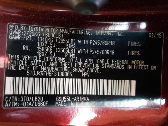 Photo 14 from auction – 2015 TOYOTA HIGHLANDER with VIN 5TDJKRFH6FS138065
