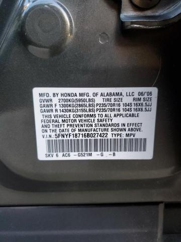 Photo 14 from auction – 2006 HONDA PILOT EX with VIN 5FNYF18716B027422