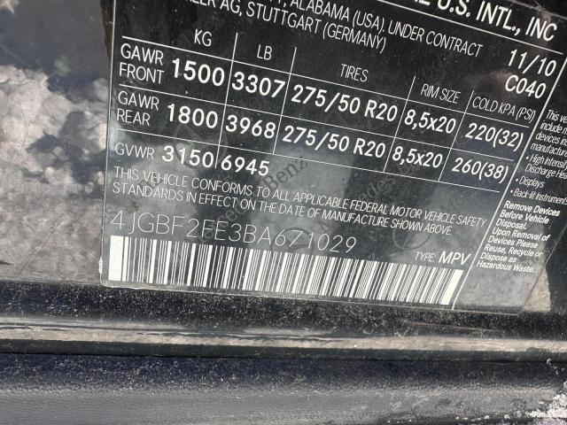 Photo 10 from auction – 2011 MERCEDES-BENZ GL 350 BLU with VIN 4JGBF2FE3BA671029