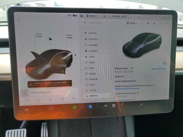 Photo 9 from auction – 2021 TESLA MODEL Y with VIN 5YJYGDEF1MF197531