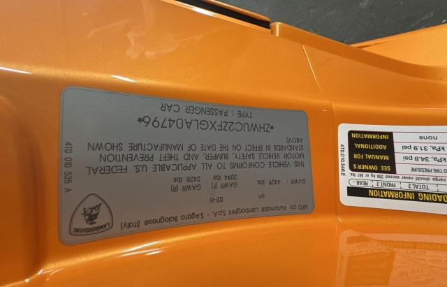Photo 10 from auction – 2016 LAMBORGHINI HURACAN with VIN ZHWUC2ZFXGLA04796