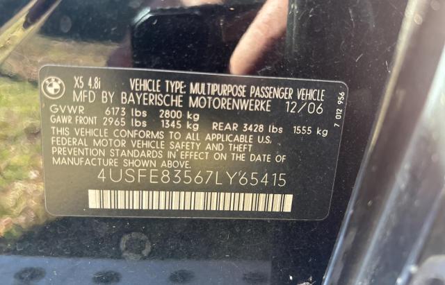 Photo 10 from auction – 2007 BMW X5 4.8I with VIN 4USFE83567LY65415