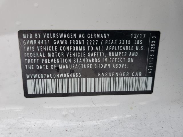 Photo 14 from auction – 2017 VOLKSWAGEN E-GOLF SE with VIN WVWKR7AU0HW954653