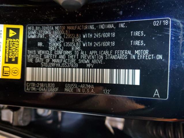 Photo 14 from auction – 2018 TOYOTA HIGHLANDER with VIN 5TDJZRFHXJS537839