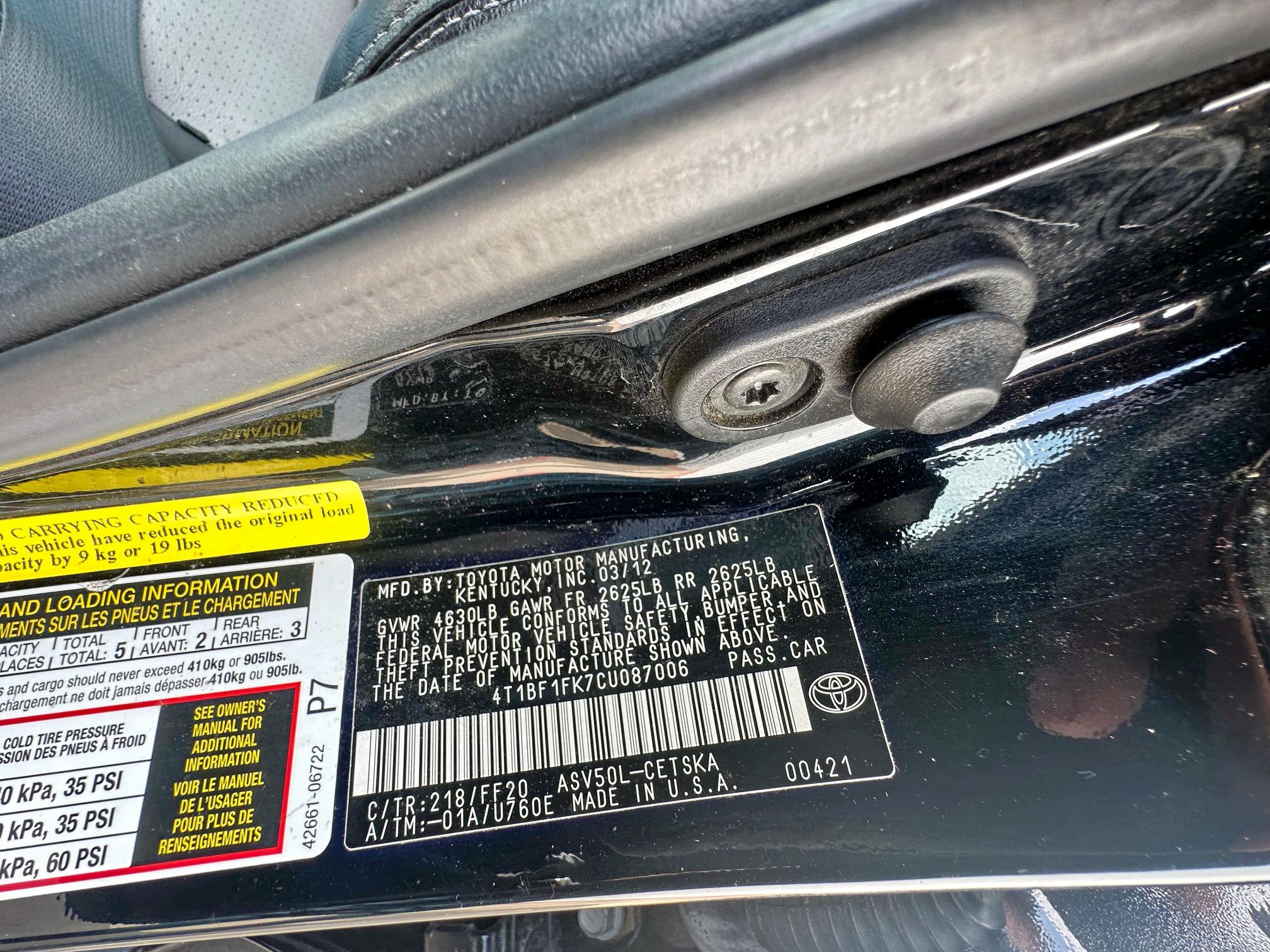 Photo 10 from auction – 2012 TOYOTA CAMRY BASE with VIN 4T1BF1FK7CU087006