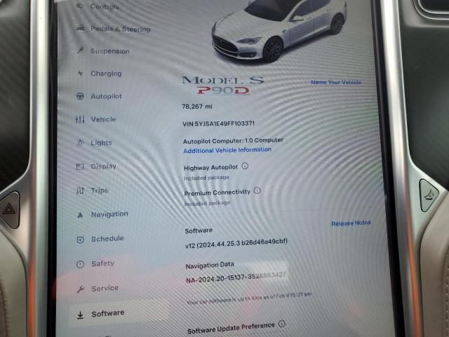 Photo 9 from auction – 2015 TESLA MODEL S with VIN 5YJSA1E49FF103371