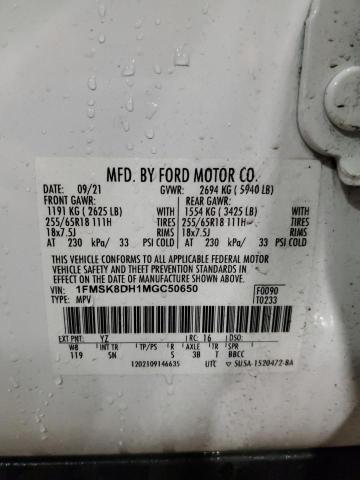 Photo 14 from auction – 2021 FORD EXPLORER X with VIN 1FMSK8DH1MGC50650