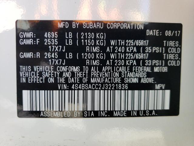 Photo 14 from auction – 2018 SUBARU OUTBACK 2. with VIN 4S4BSACC2J3221836