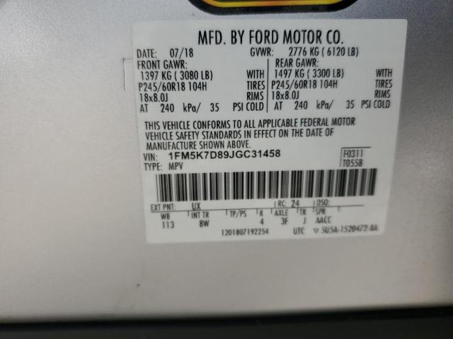 Photo 14 from auction – 2018 FORD EXPLORER with VIN 1FM5K7D89JGC31458