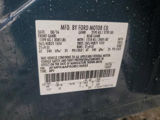 Photo 14 from auction – 2016 FORD EDGE SPORT with VIN 2FMPK4AP5GBC30553