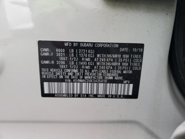 Photo 14 from auction – 2019 SUBARU ASCENT PRE with VIN 4S4WMACD0K3435410