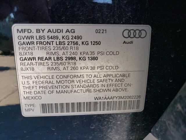 Photo 14 from auction – 2021 AUDI Q5 PREMIUM with VIN WA1AAAFY3M2062226