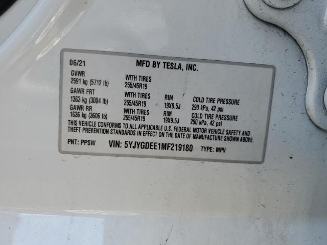 Photo 14 from auction – 2021 TESLA MODEL Y with VIN 5YJYGDEE1MF219180