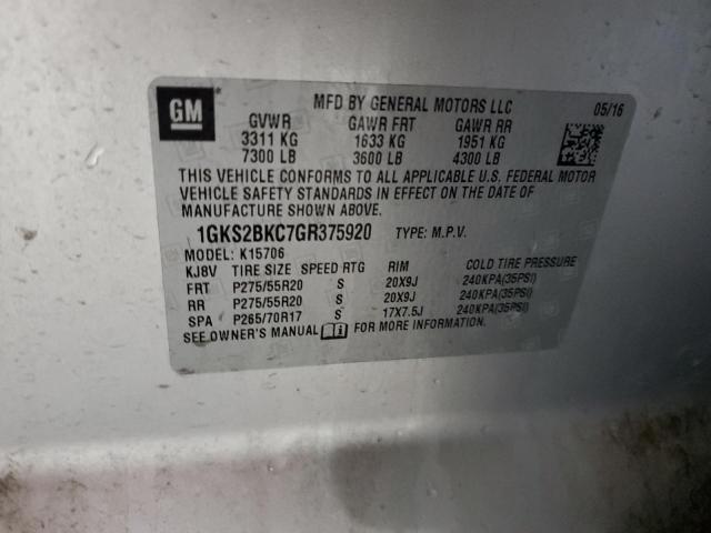 Photo 14 from auction – 2016 GMC YUKON SLT with VIN 1GKS2BKC7GR375920