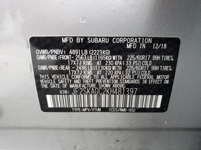 Photo 14 from auction – 2019 SUBARU FORESTER P with VIN JF2SKAGC2KH481397