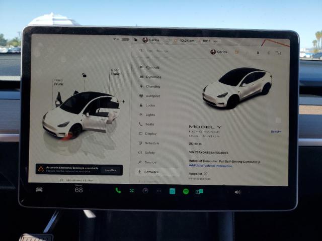 Photo 9 from auction – 2022 TESLA MODEL Y with VIN 7SAYGAEE6NF554003