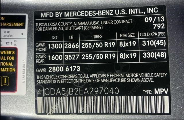 Photo 10 from auction – 2014 MERCEDES-BENZ ML 350 with VIN 4JGDA5JB2EA297040
