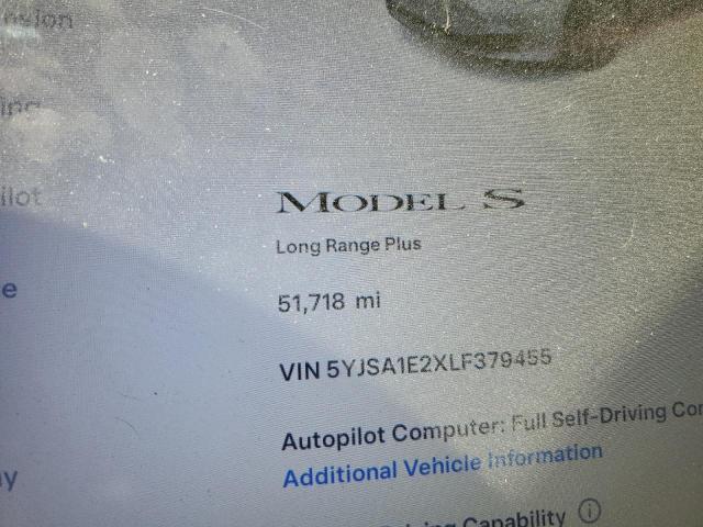 Photo 9 from auction – 2020 TESLA MODEL S with VIN 5YJSA1E2XLF379455