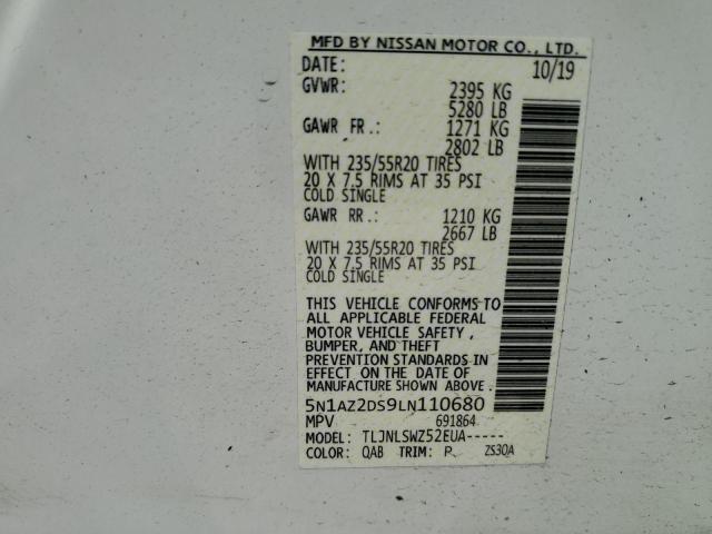 Photo 14 from auction – 2020 NISSAN MURANO PLA with VIN 5N1AZ2DS9LN110680