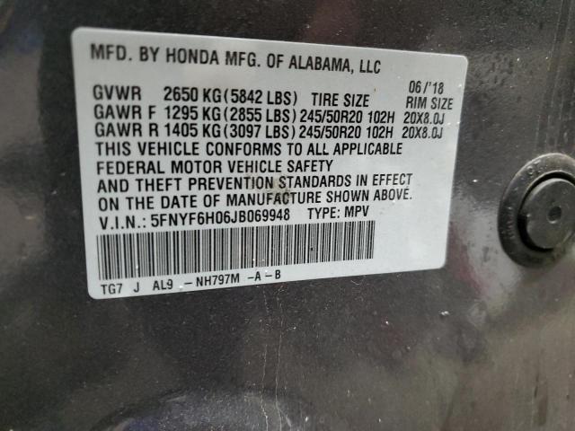 Photo 14 from auction – 2018 HONDA PILOT ELIT with VIN 5FNYF6H06JB069948