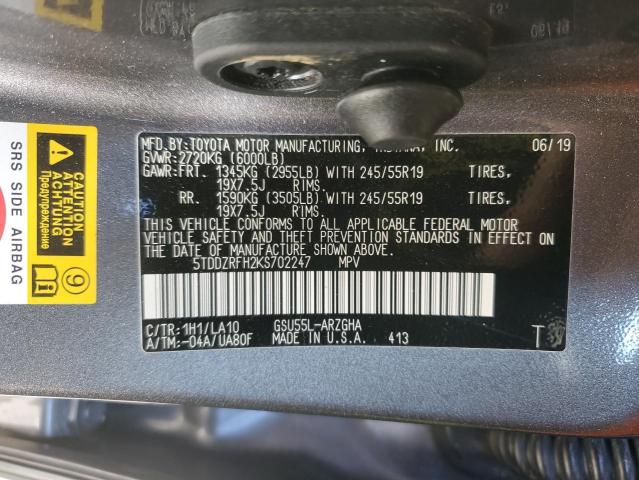 Photo 14 from auction – 2019 TOYOTA HIGHLANDER with VIN 5TDDZRFH2KS702247