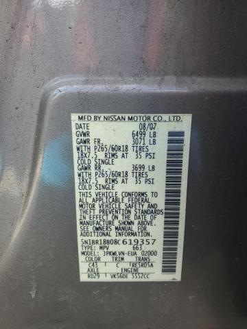 Photo 14 from auction – 2008 NISSAN PATHFINDER with VIN 5N1BR18B08C619357