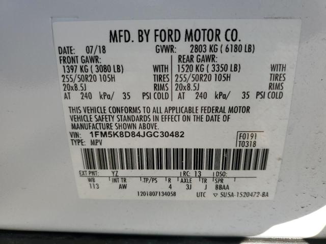 Снимка 14 от търг – 2018 FORD EXPLORER X с VIN 1FM5K8D84JGC30482