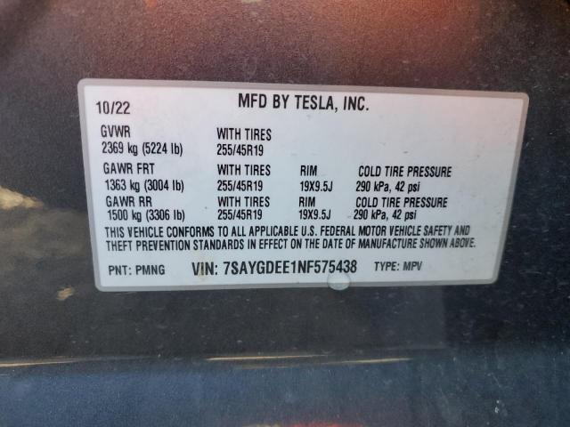 Photo 14 from auction – 2022 TESLA MODEL Y with VIN 7SAYGDEE1NF575438