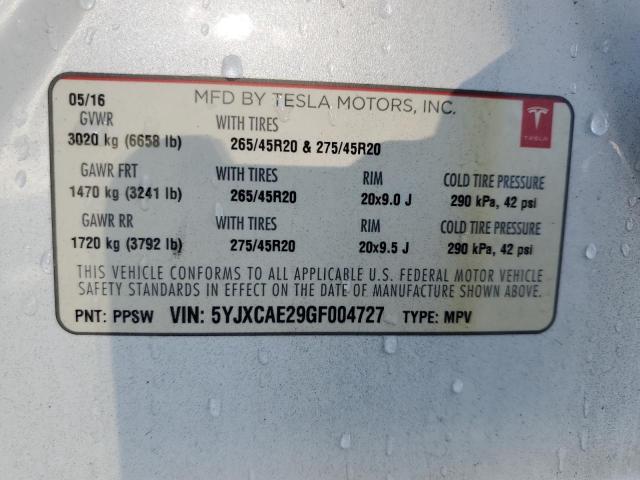 Photo 14 from auction – 2016 TESLA MODEL X with VIN 5YJXCAE29GF004727