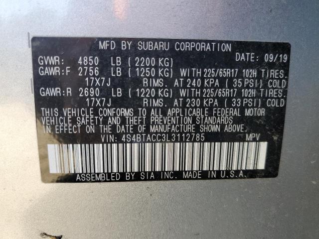 Photo 14 from auction – 2020 SUBARU OUTBACK PR with VIN 4S4BTACC3L3112785