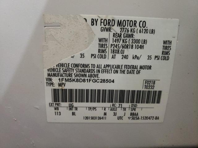 Photo 14 from auction – 2015 FORD EXPLORER X with VIN 1FM5K8D81FGC28504