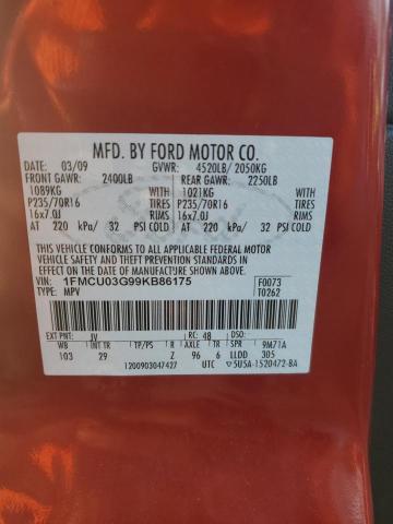 Photo 14 from auction – 2009 FORD ESCAPE XLT with VIN 1FMCU03G99KB86175