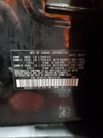 Photo 14 from auction – 2021 SUBARU OUTBACK PR with VIN 4S4BTAFC3M3193140