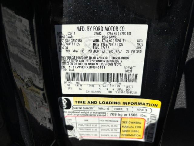 Photo 10 from auction – 2011 FORD F150 SUPER with VIN 1FTFW1EFXBFB46191