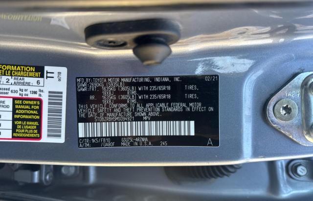 Photo 10 from auction – 2021 TOYOTA HIGHLANDER with VIN 5TDBZRBH5MS094921