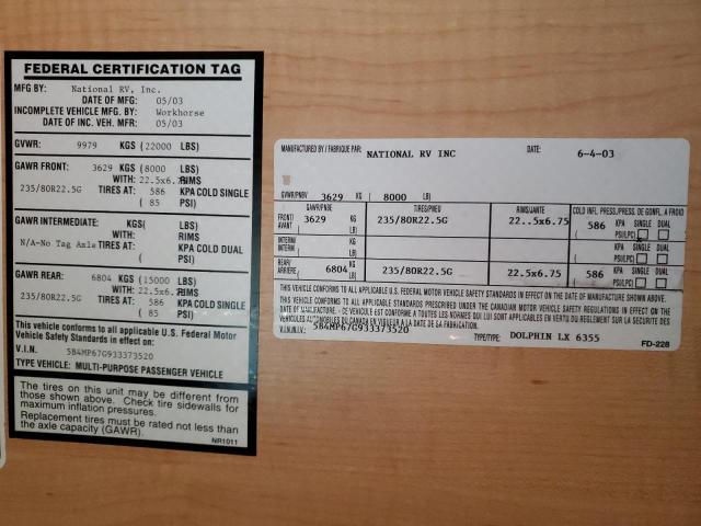 Photo 10 from auction – 2003 WORKHORSE CUSTOM CHASSIS MOTORHOME with VIN 5B4MP67G933373520